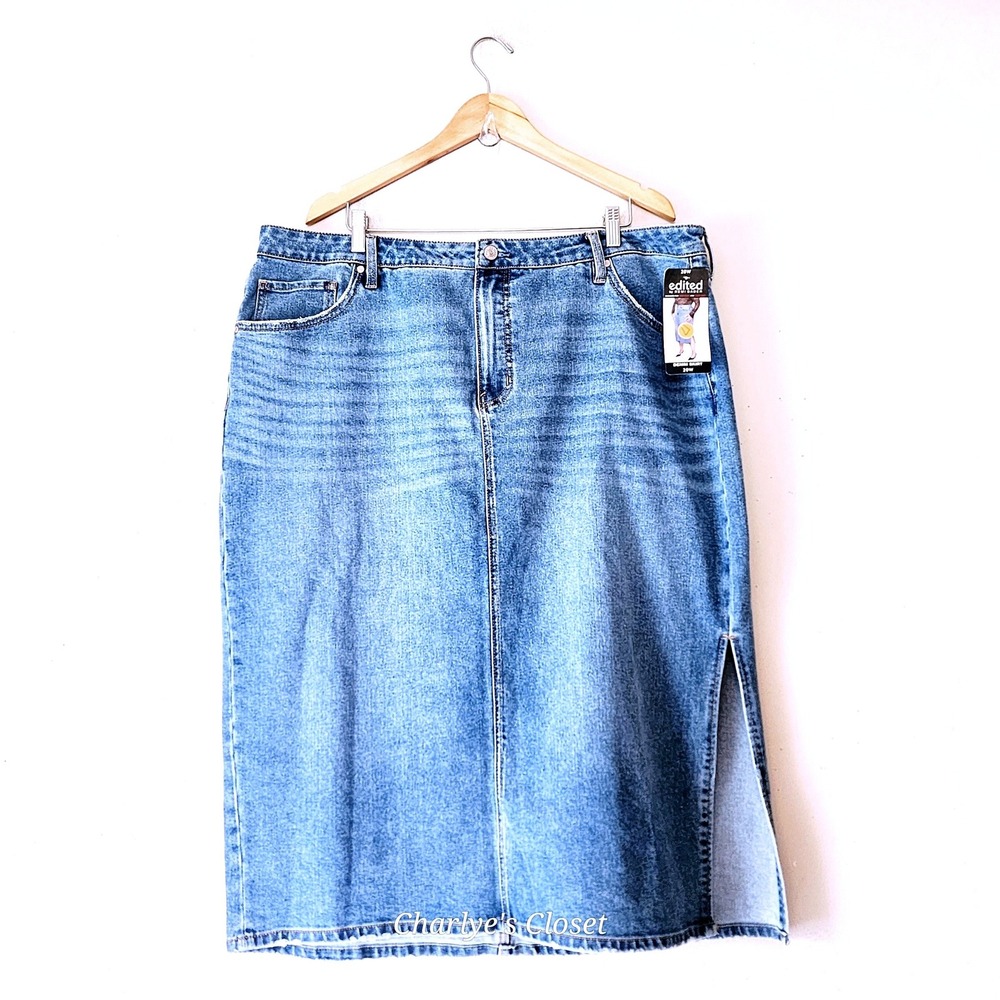 Edited by Remi Bader‎ Denim Side Slit Midi Skirt 20W NWT Denim Casual Prep